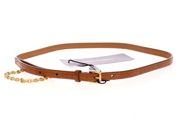 Brown Eel Leather Logo Belt