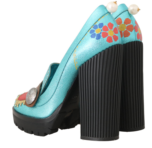 Leather Handpainted Heart Pumps