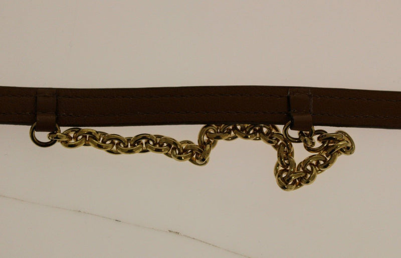 Brown Eel Leather Logo Belt