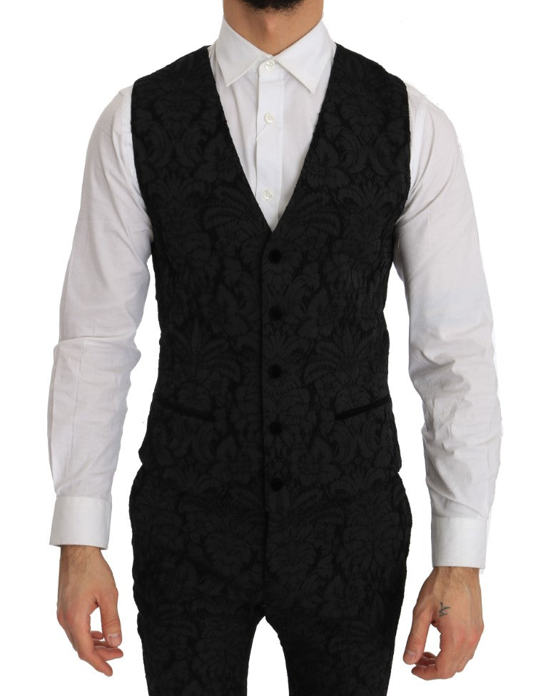 Black Slim Fit 3 Piece Crystal Bee Suit