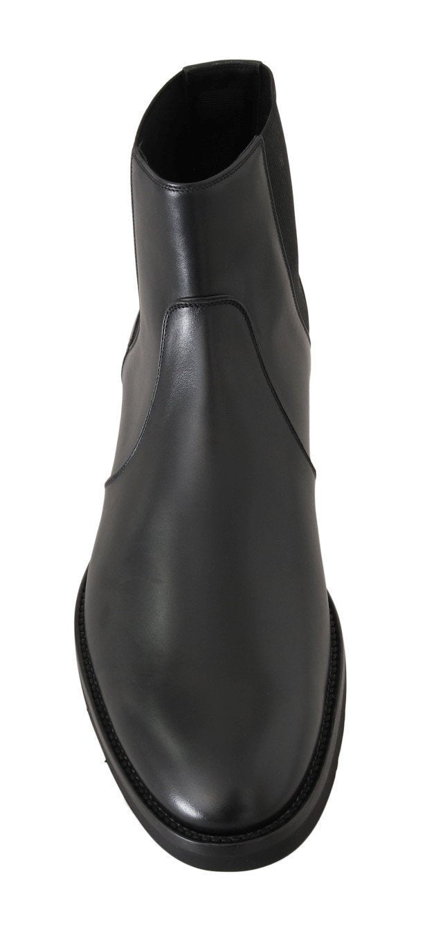 Black Leather Ankle Stretch Boots