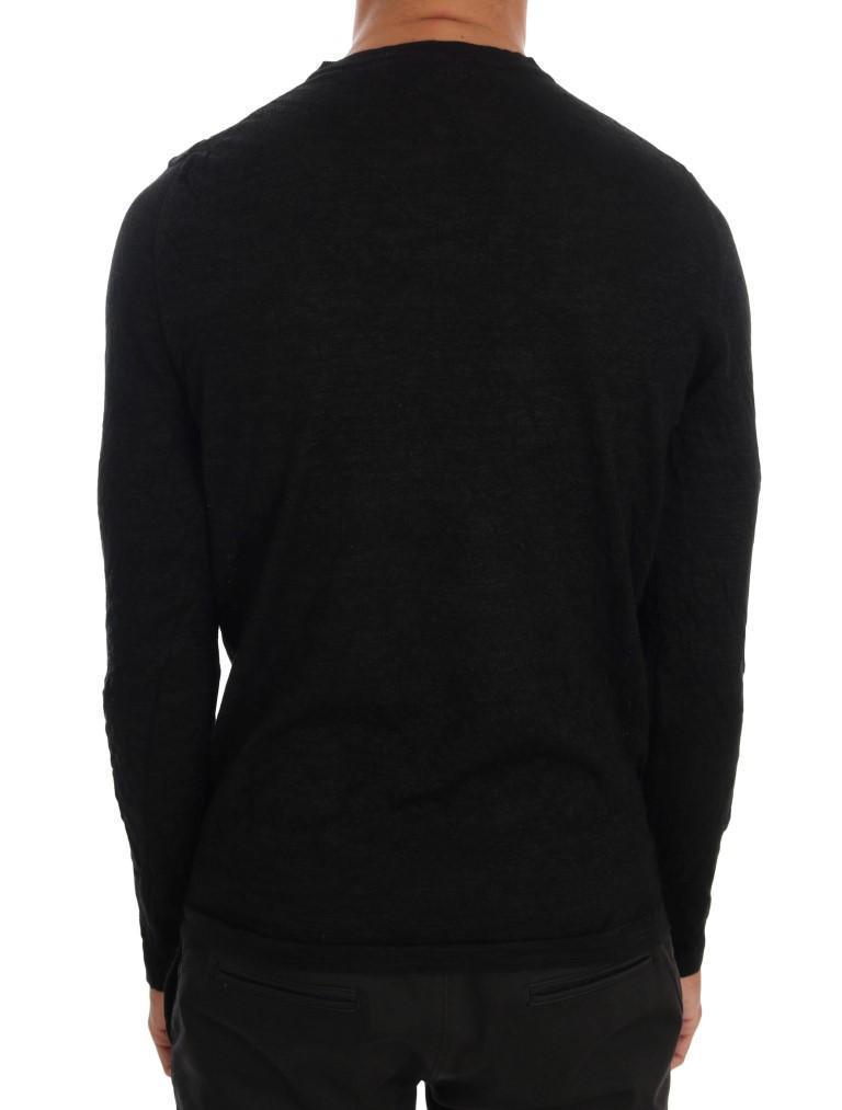 Black Cotton Blend Henley Sweater
