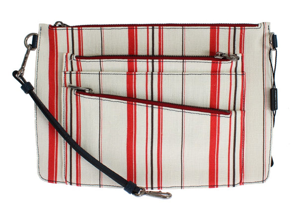 White Red Striped Linen Shoulder Messenger Bag - Designer Clothes, Handbags, Shoes + from Dolce & Gabbana, Prada, Cavalli, & more