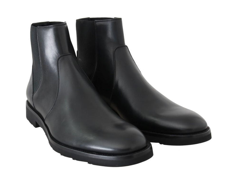 Black Leather Ankle Stretch Boots