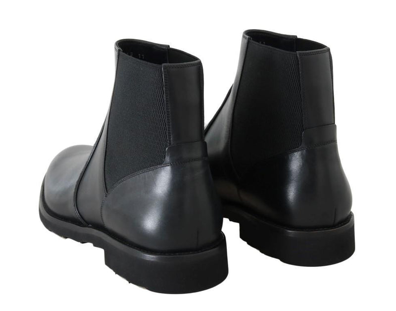 Black Leather Ankle Stretch Boots