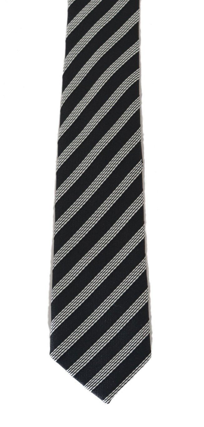 Black Silk White Striped Slim Tie