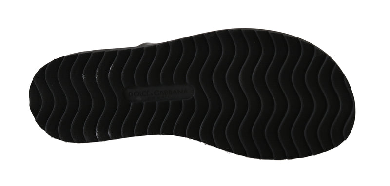 Black Leather Slides Flats Sandals