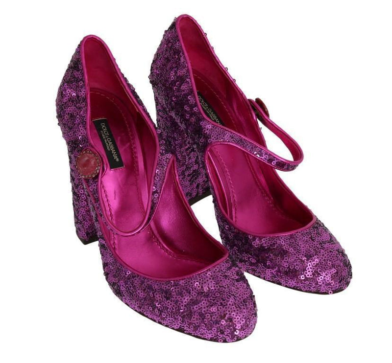 Purple Sequined Mary Janes Leather Shoes
