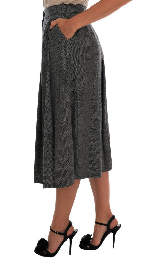 Gray Wool High Waist Long Shorts