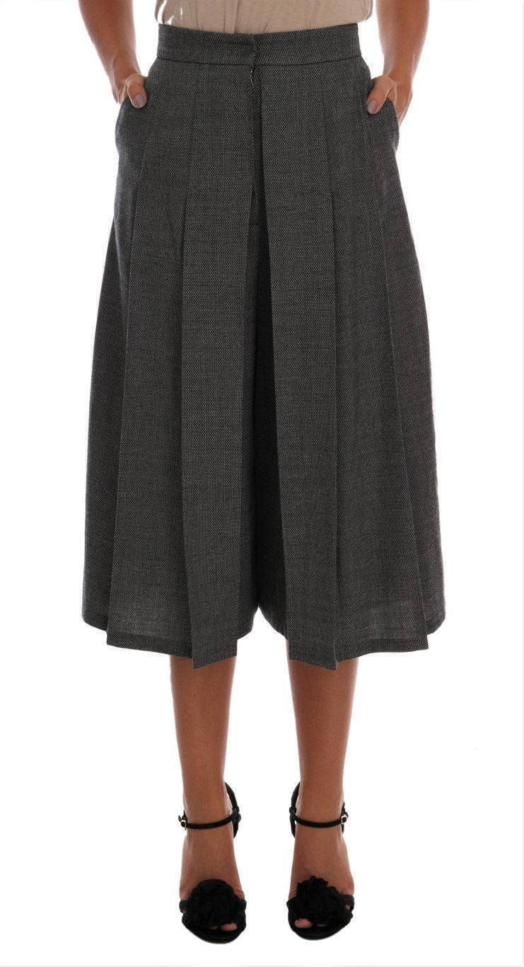 Gray Wool High Waist Long Shorts