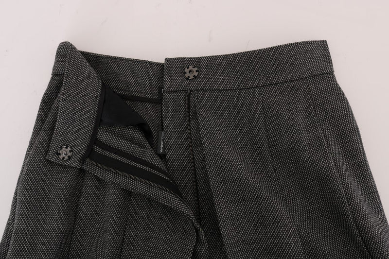 Gray Wool High Waist Long Shorts