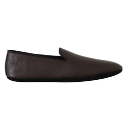 Brown Leather Suede Slides Loafers