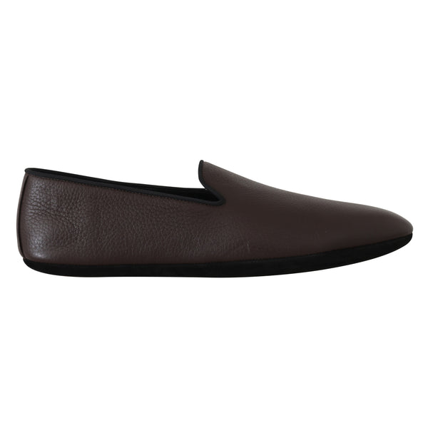 Brown Leather Suede Slides Loafers