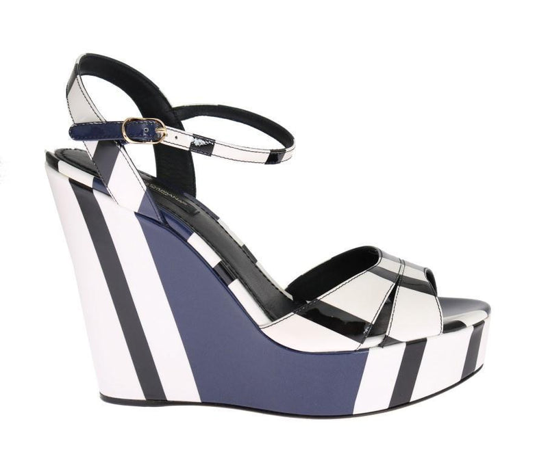 Multicolor Striped Leather Wedges Sandals