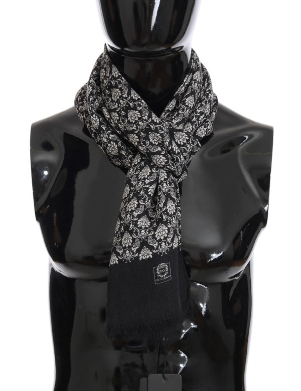 Gray Cashmere Floral Scarf