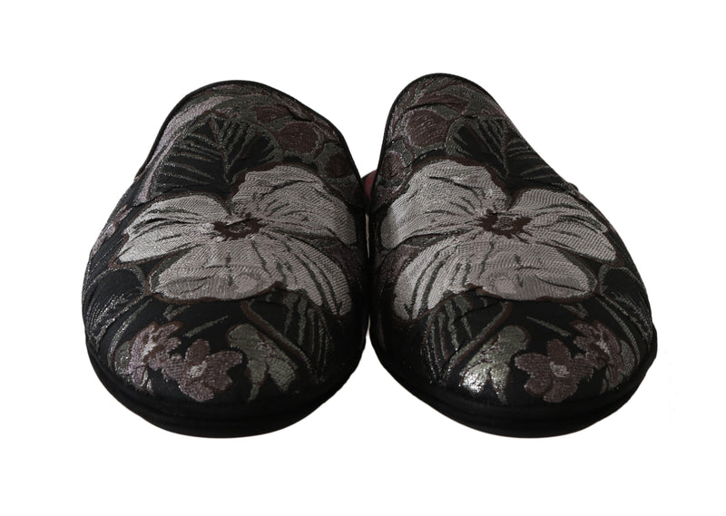 Gray Jacquard Suede Slides Slippers