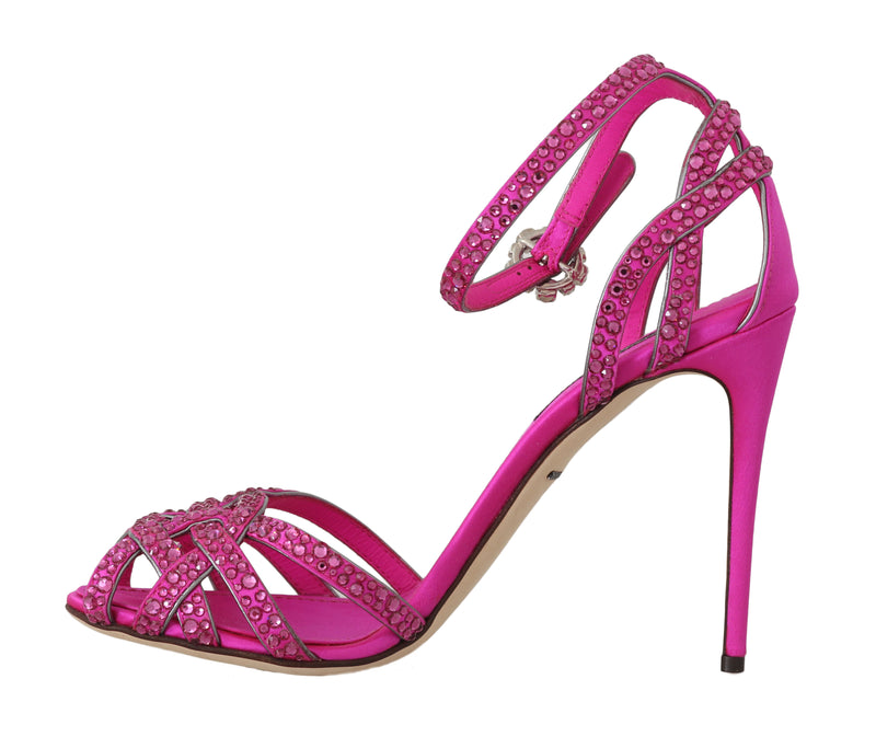 Pink Leather Crystal Strass Sandals
