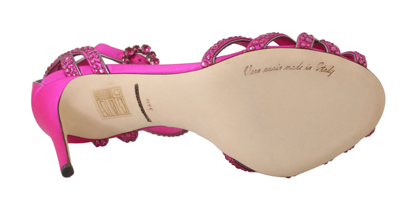 Pink Leather Crystal Strass Sandals
