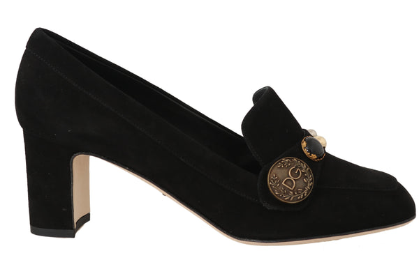 Black Suede Leather Pumps Studded