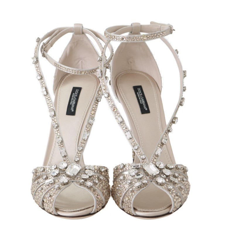 Beige Silk Crystal Strass Sandal