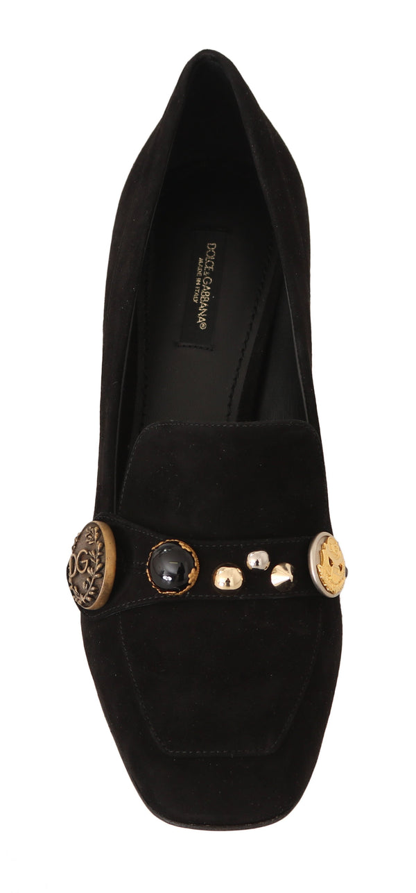 Black Suede Leather Pumps Studded