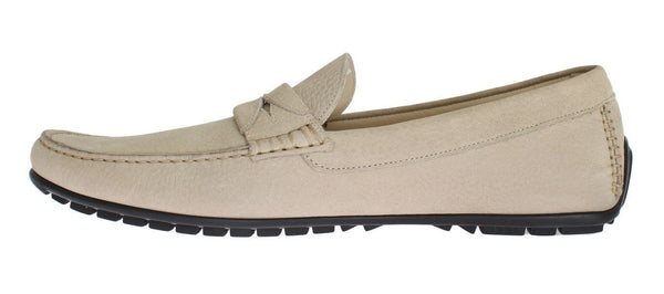 Beige Leather Loafers Shoes