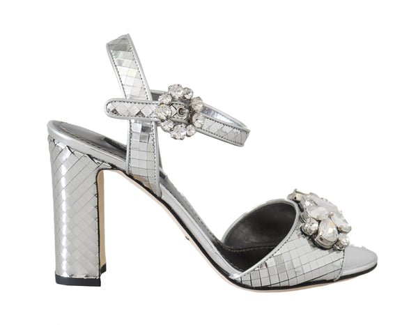 Silver Mirrored Crystal Leather Sandals