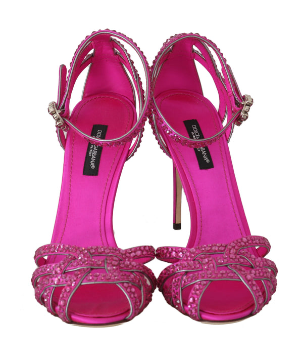 Pink Leather Crystal Strass Sandals
