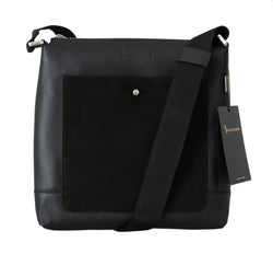Black Leather Messenger Shoulder Bag