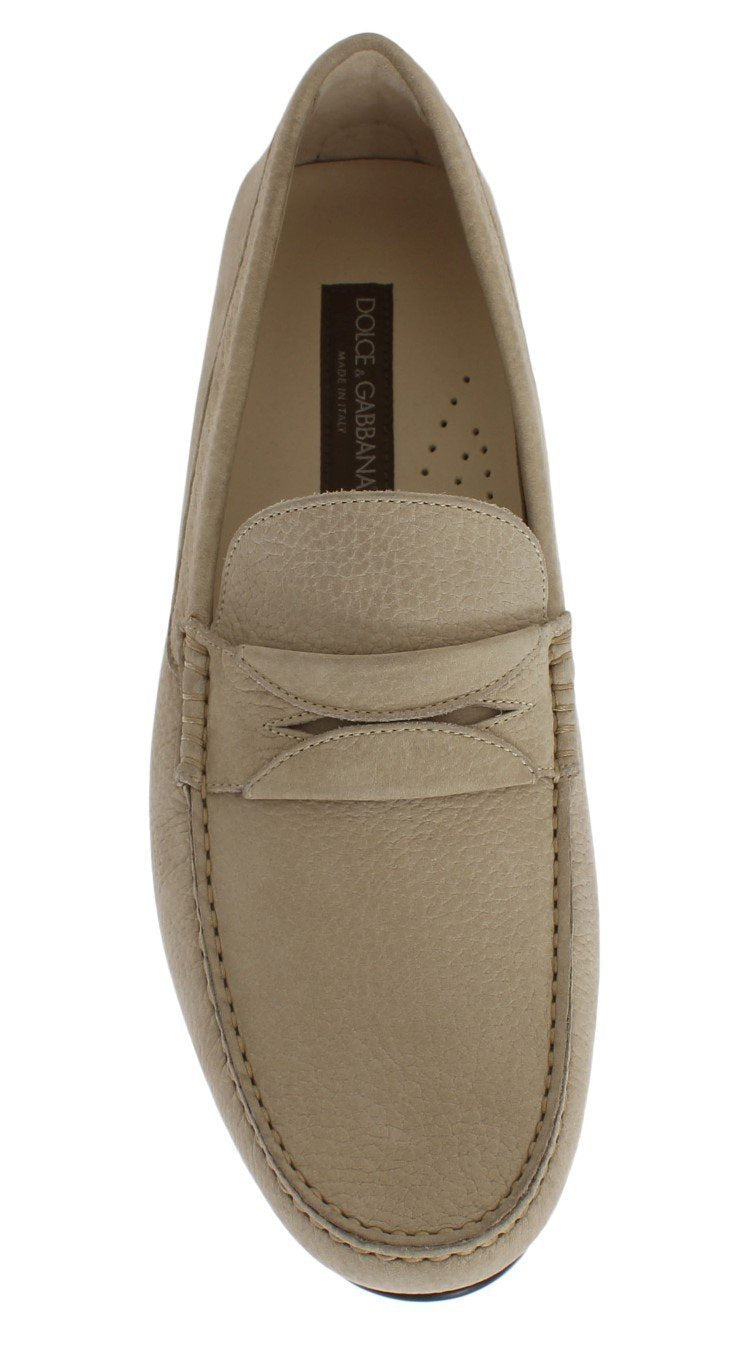 Beige Leather Loafers Shoes