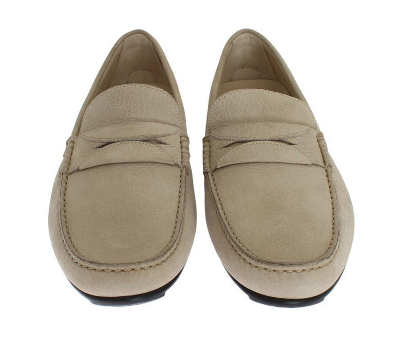 Beige Leather Loafers Shoes