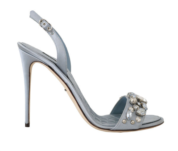 Blue Satin Lace Crystals Studs Sandals