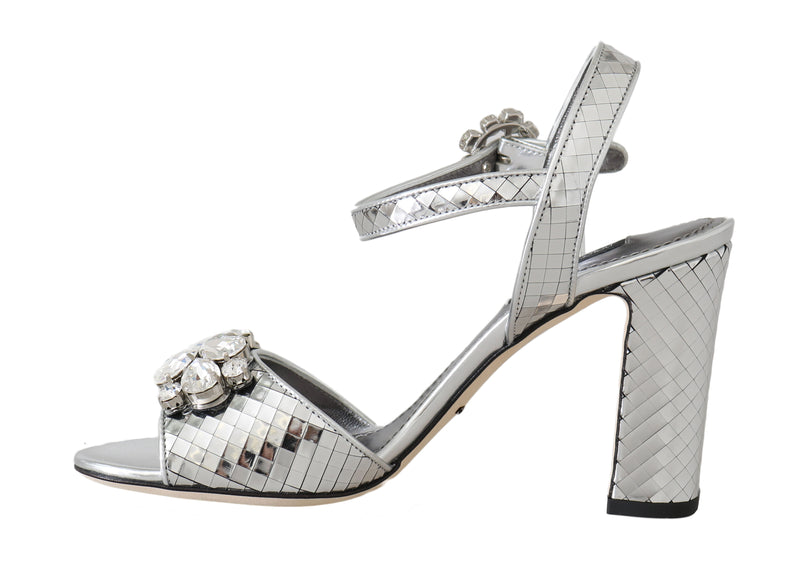 Silver Mirrored Crystal Leather Sandals