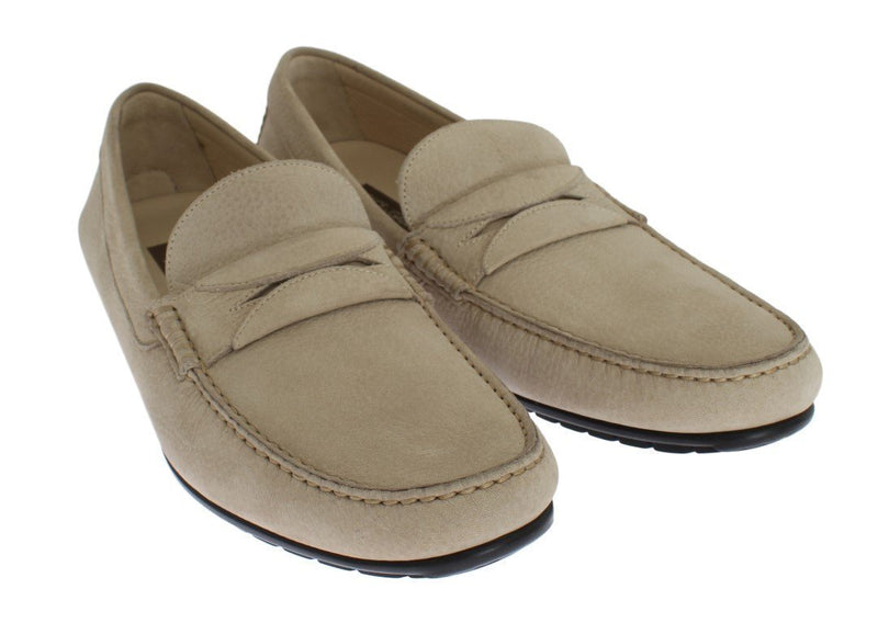 Beige Leather Loafers Shoes