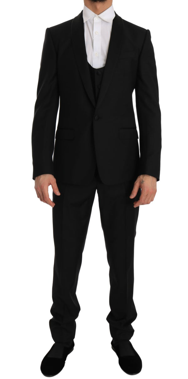 Black Wool Silk MARTINI Slim Smoking Suit