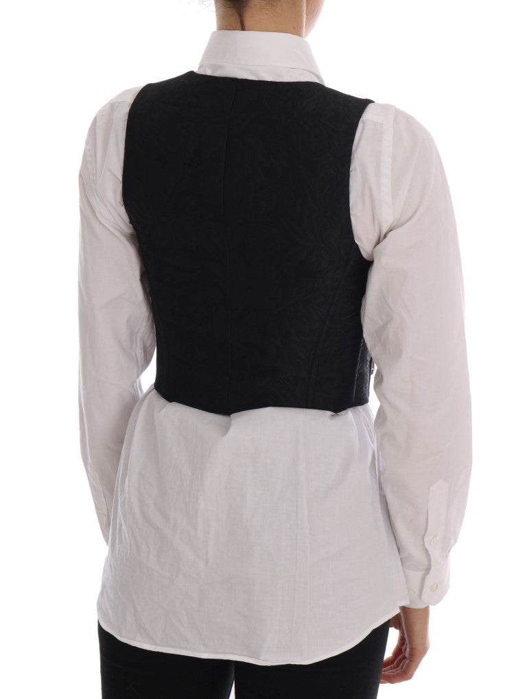 Black Brocade Crystal Vest