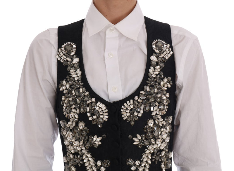 Black Brocade Crystal Vest