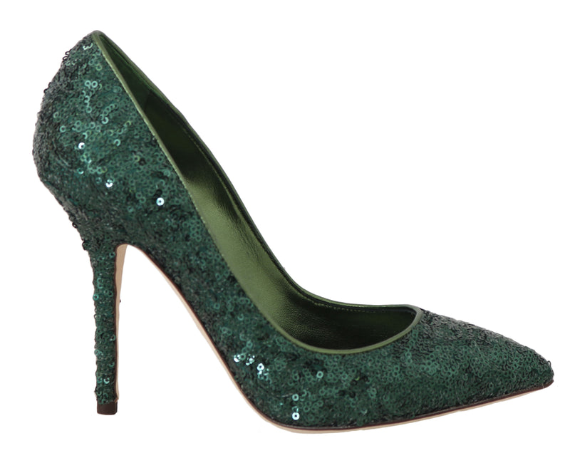 Green Sequined Leather Pumps Heels