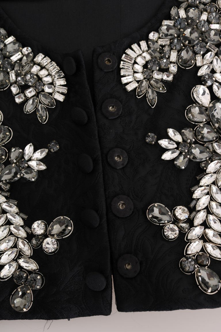 Black Brocade Crystal Vest
