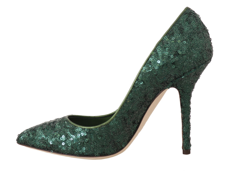 Green Sequined Leather Pumps Heels