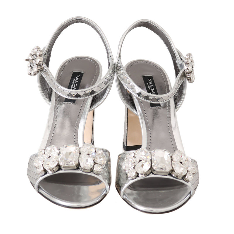 Silver Mirrored Crystal Leather Sandals