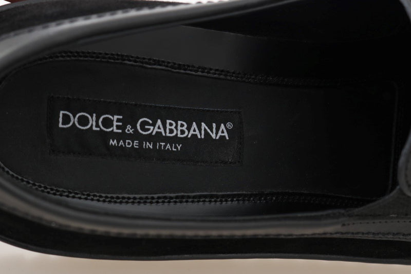 Black Leather Crown Embroidery Loafers