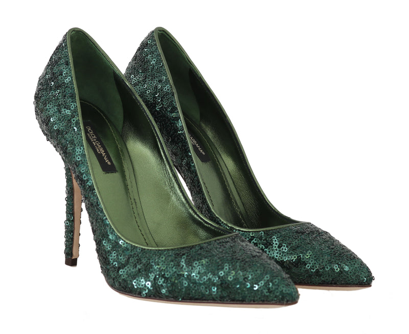 Green Sequined Leather Pumps Heels