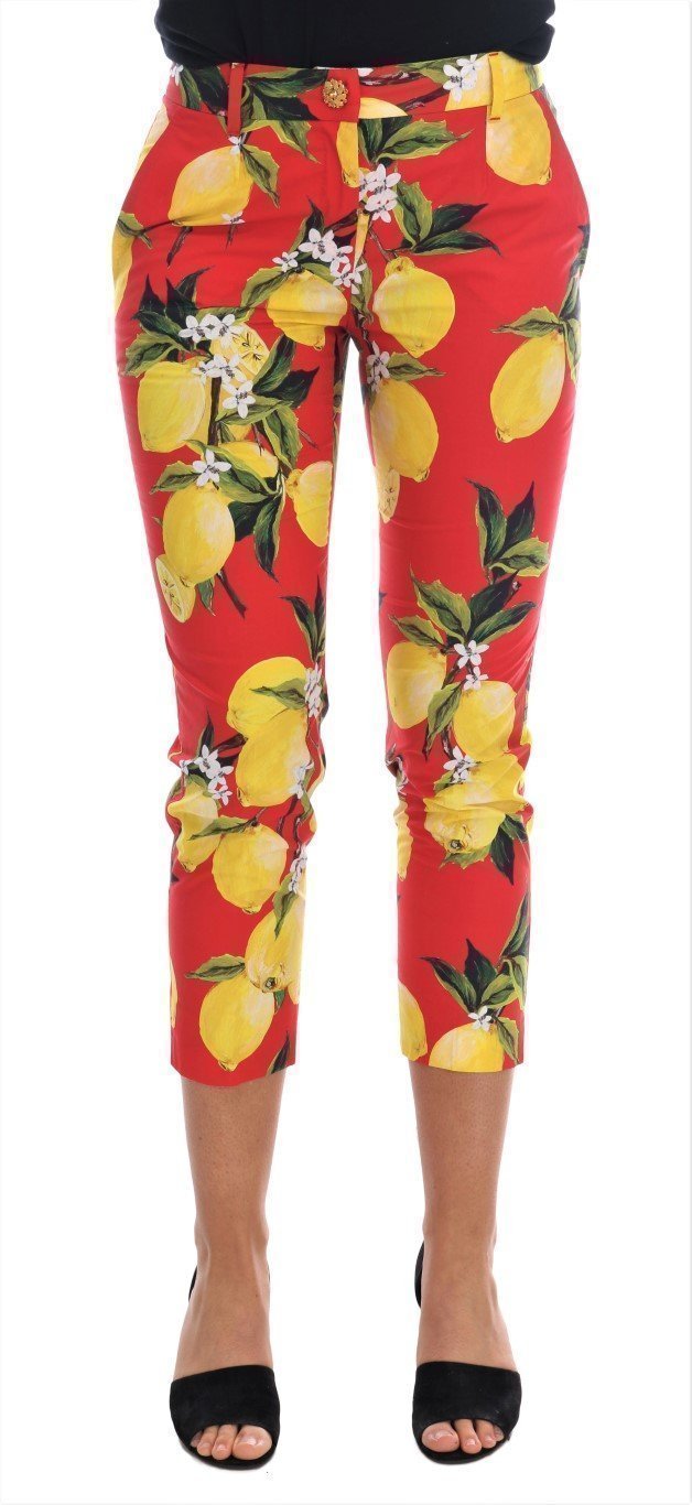 Red Lemon Cotton Crystal Capri Slim Pants