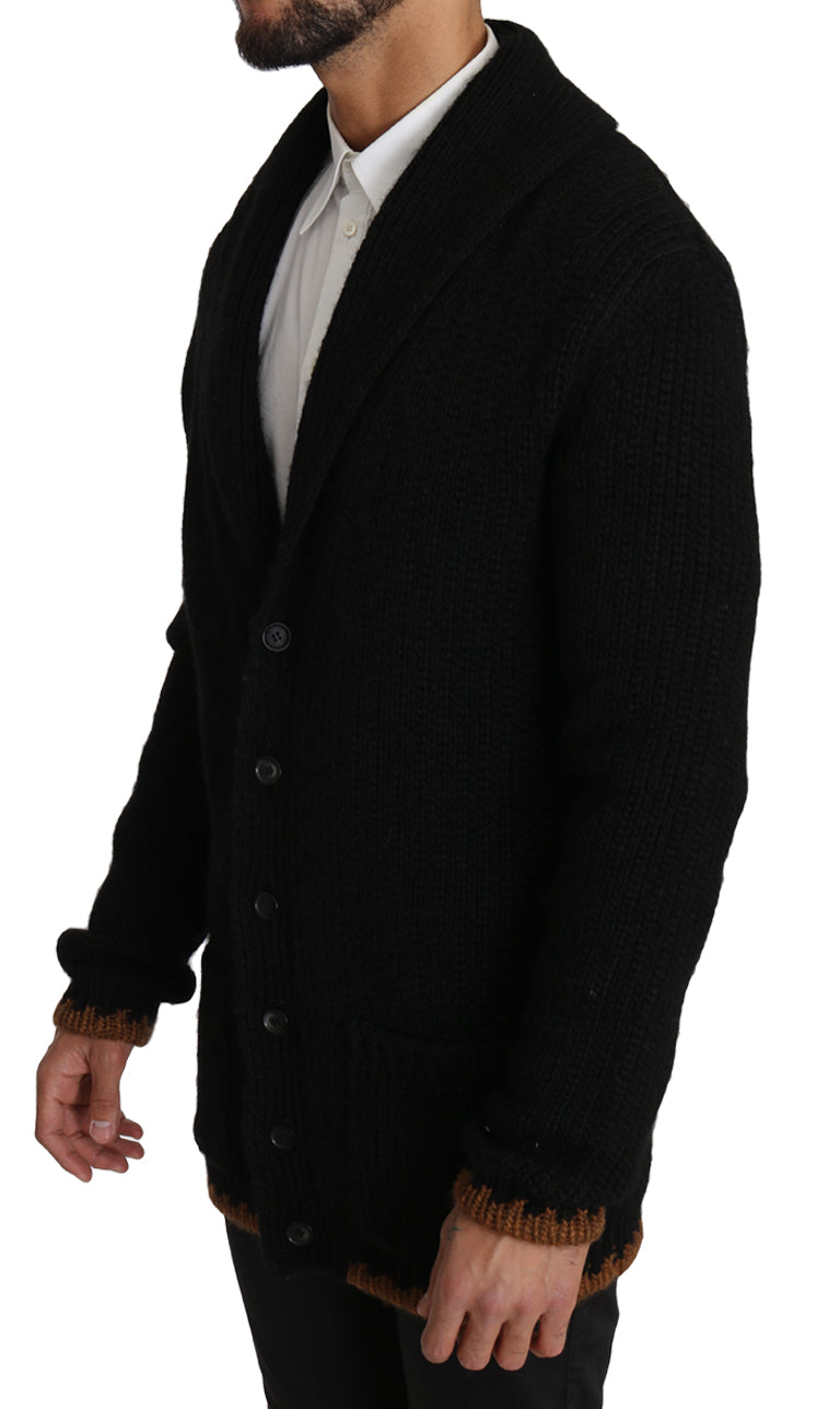 Black Knitted Wool Button Cardigan Sweater