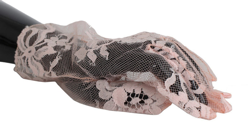 Pink Floral Lace Wrist Long Womens Gloves
