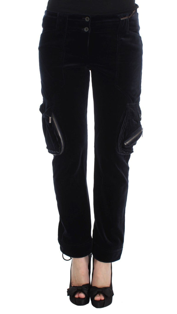 Blue Cotton Blend Loose Fit Cargo Pants