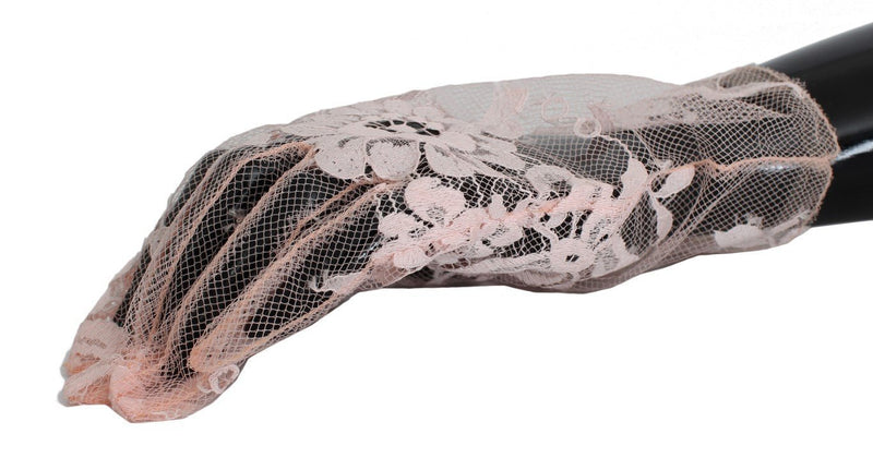 Pink Floral Lace Wrist Long Womens Gloves