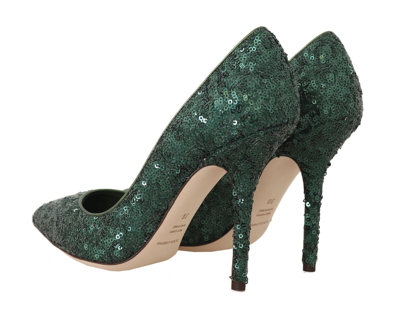 Green Sequined Leather Pumps Heels