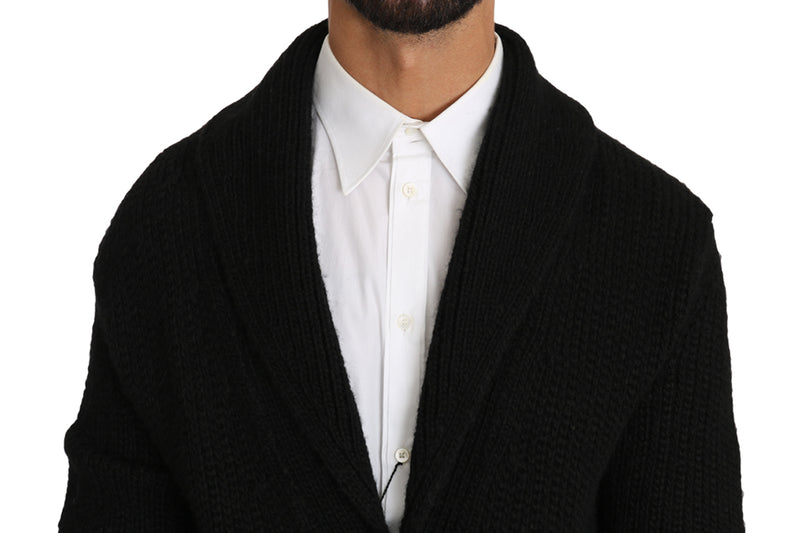 Black Knitted Wool Button Cardigan Sweater